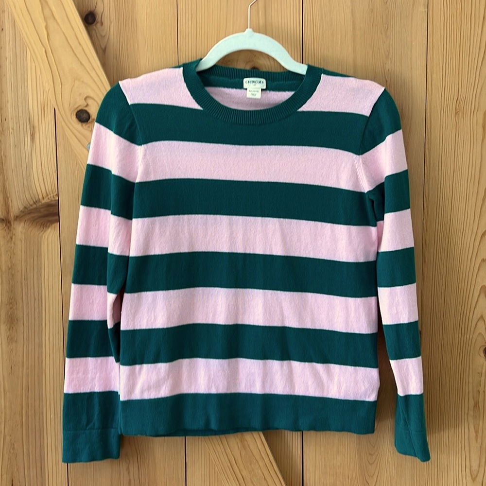 J. Crew crewcuts pink and green striped sweater. Girls size XXL(15-16)